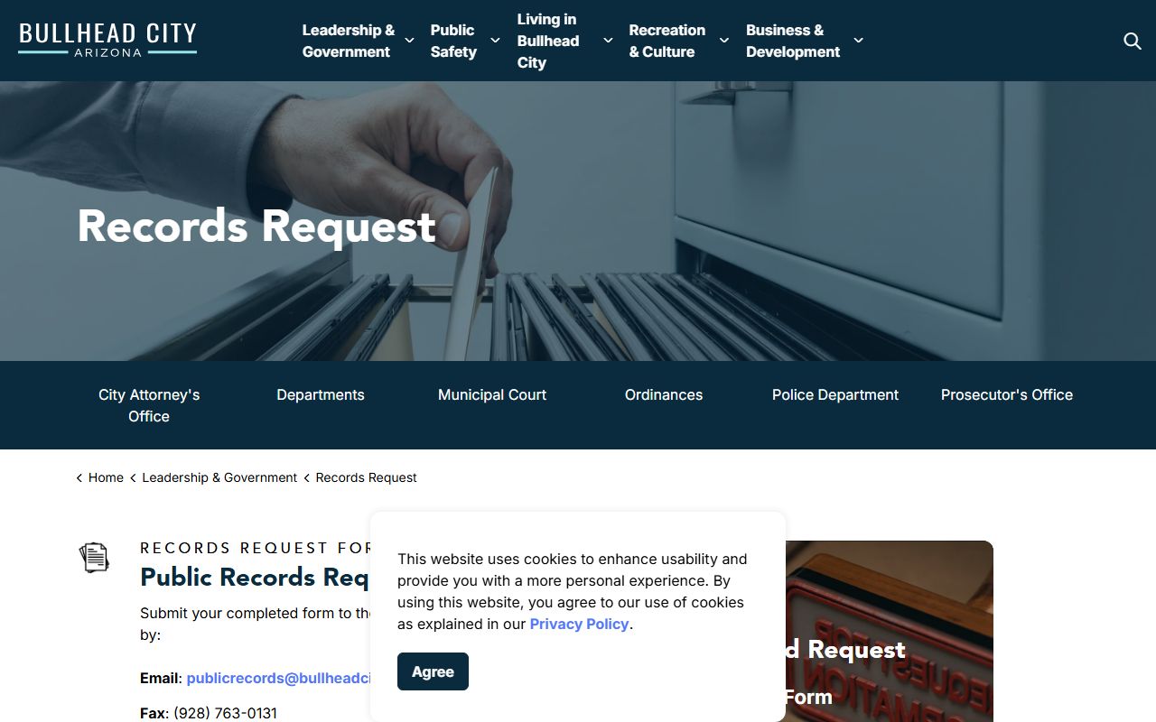 Bullhead City records request page for white pages and public records searches