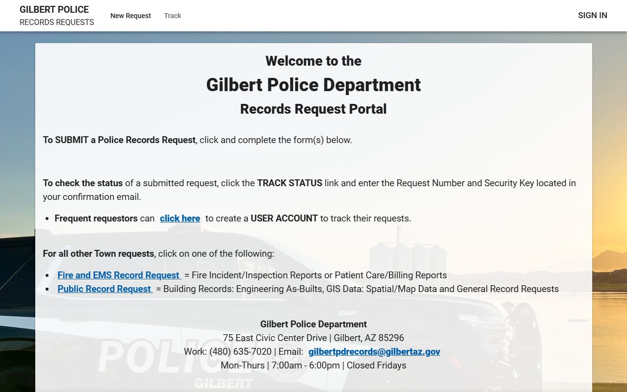 Gilbert Police records portal for white pages searches