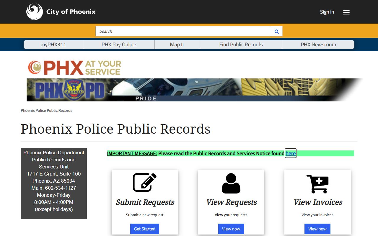 Phoenix police records portal for public safety record requests