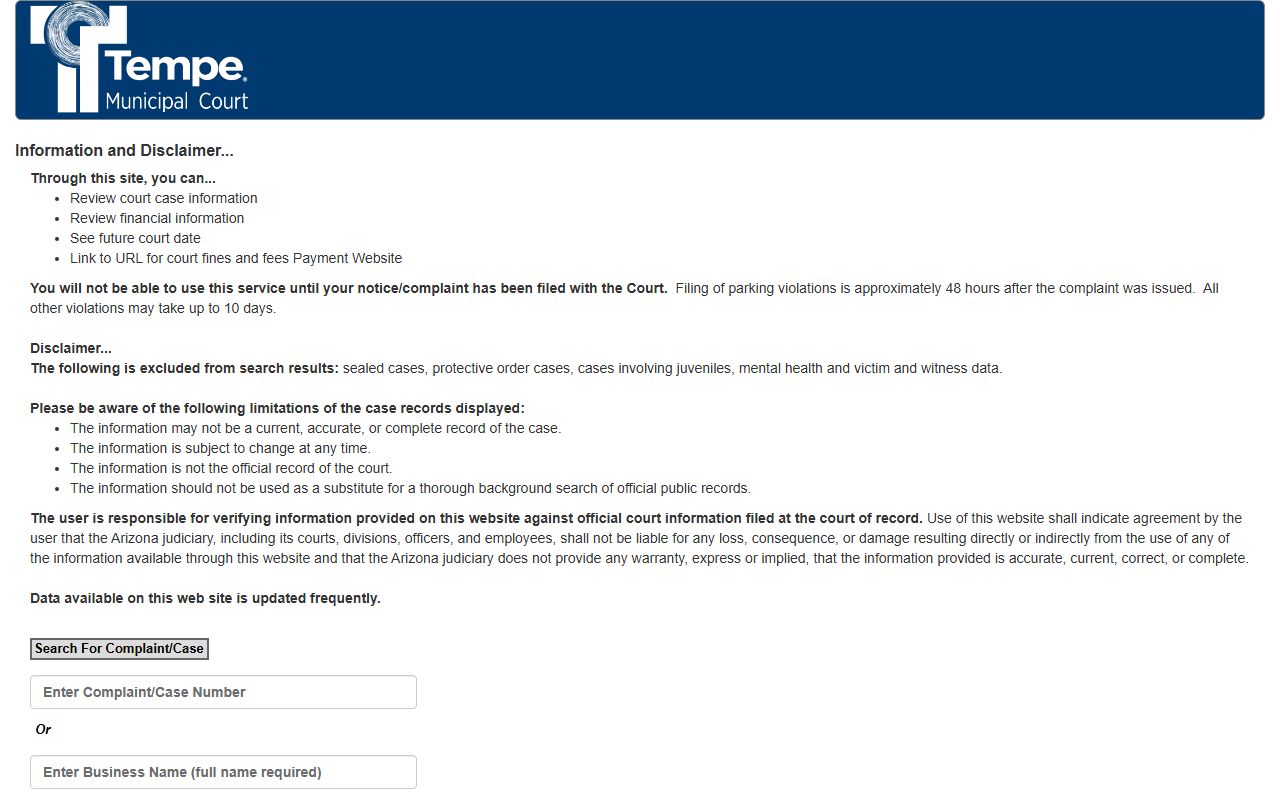 Tempe court case info database for white pages lookups