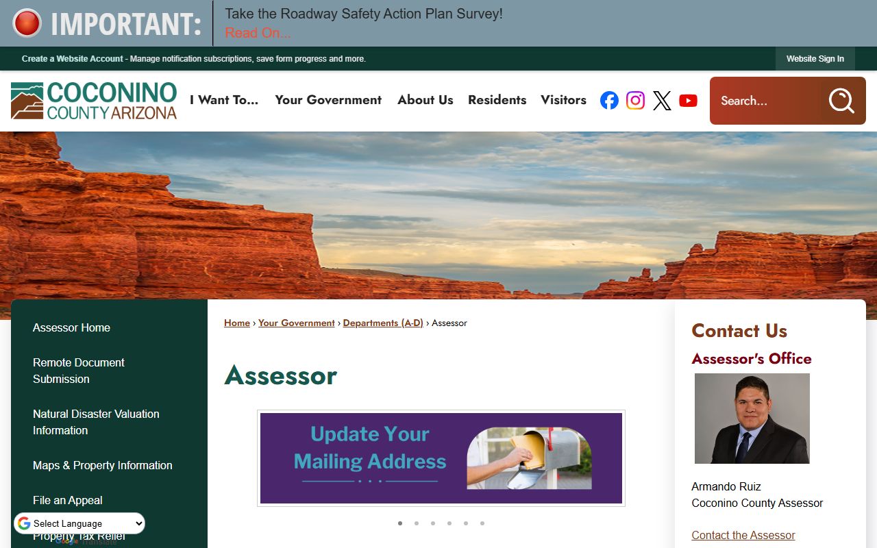 Coconino County Assessor homepage for property owner searches