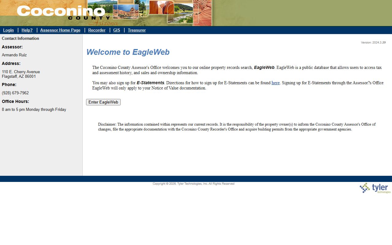 Coconino County EagleWeb property search database for white pages lookups