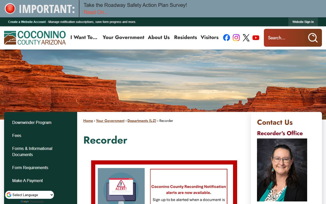 Coconino County Recorder homepage for white pages and property searches