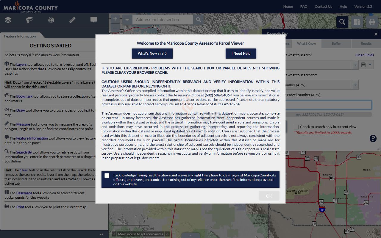 Maricopa County Assessor parcel viewer map for white pages property searches