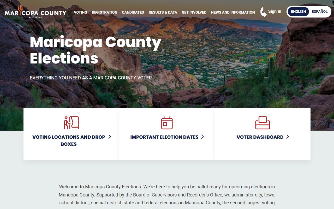 Maricopa County Elections homepage for voter registration white pages lookups