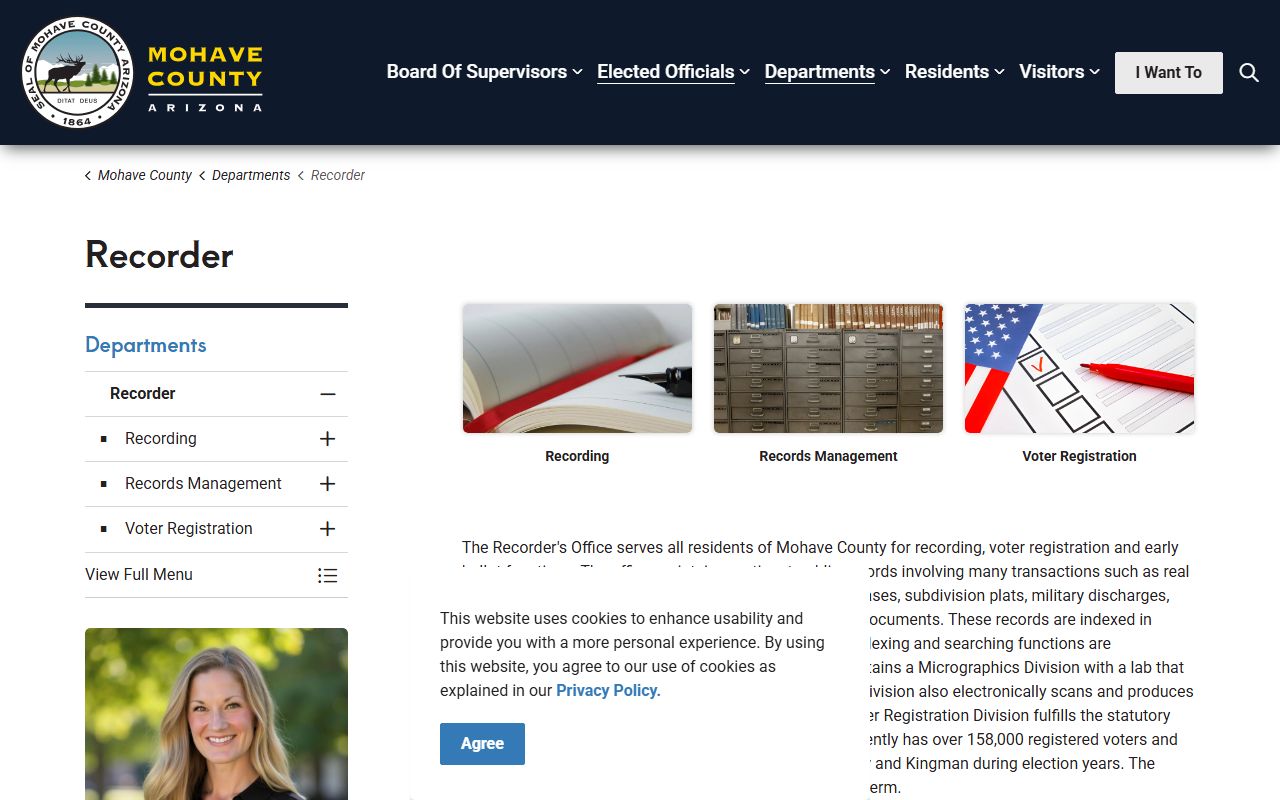 Mohave County Recorder homepage for white pages property searches