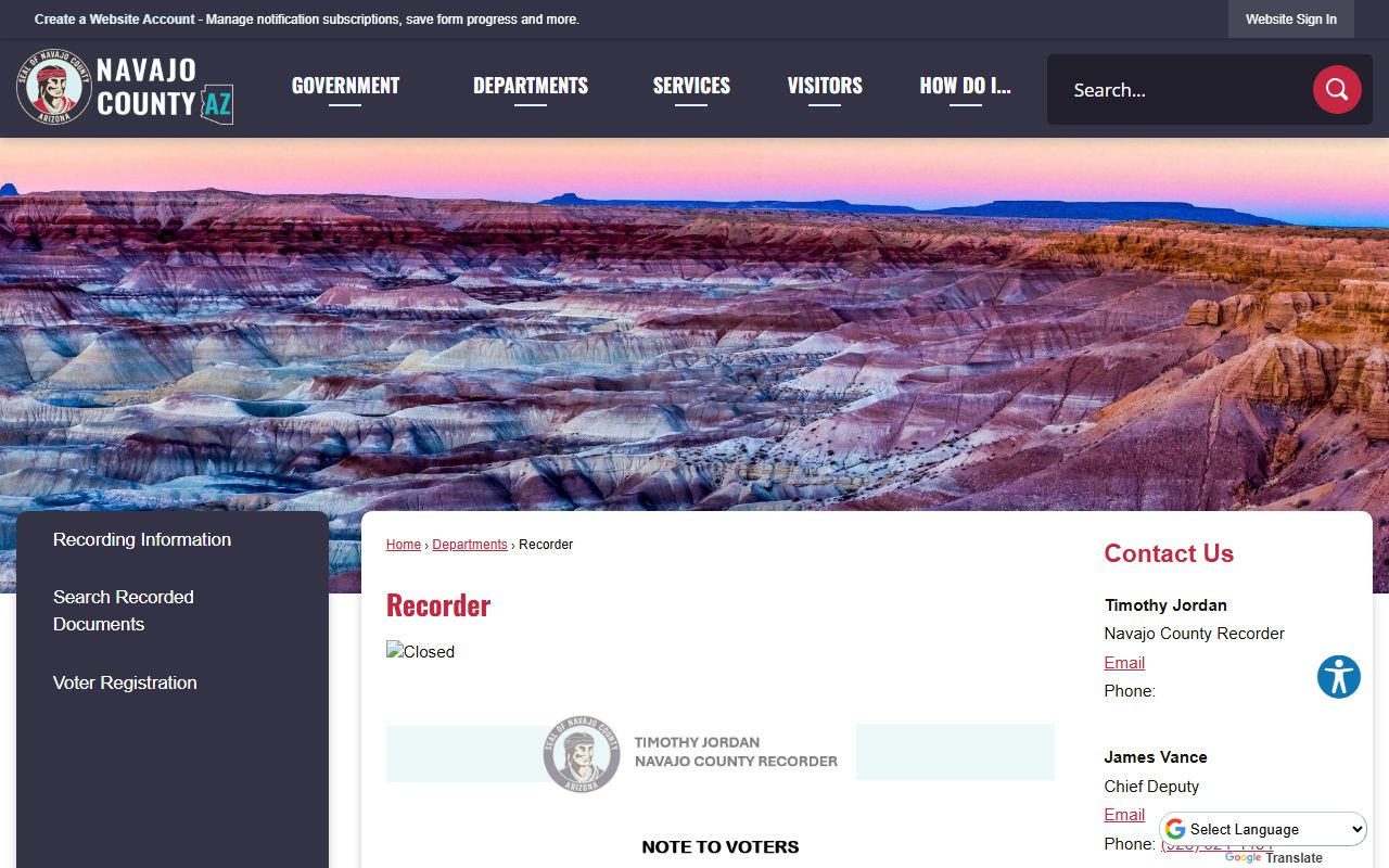 Navajo County Recorder homepage for white pages searches