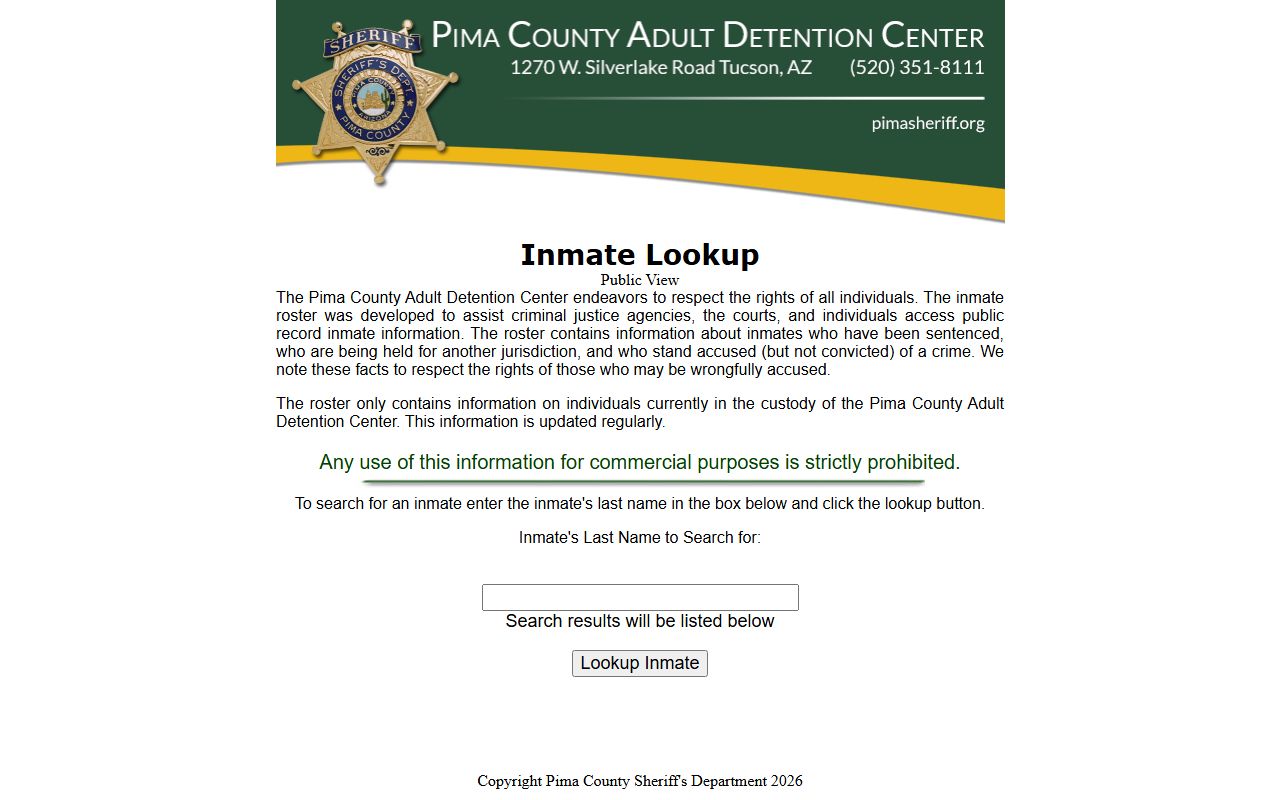 Pima County Sheriff inmate lookup database for white pages searches